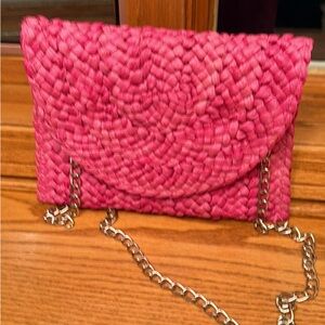 Pink Woven Chain Strap Clutch